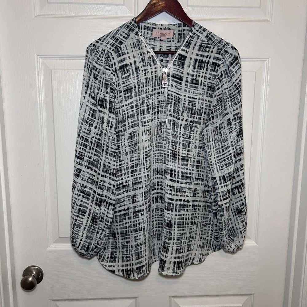Philosophy Women's Top 1/4 Zip 2x Black and White Long Sleeve